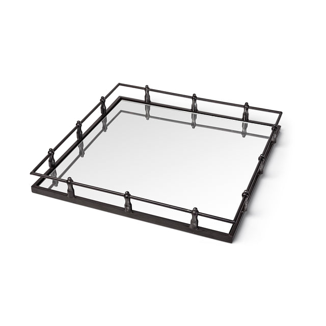 Christa Black Metal Mirrored Base Square Tray - Ornate Home