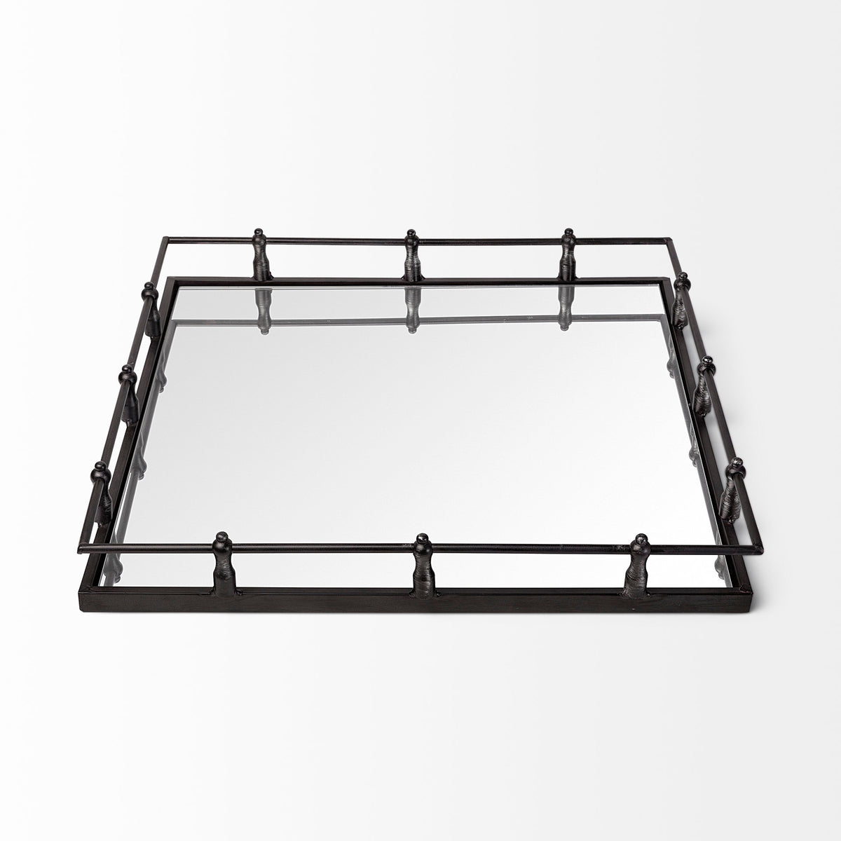 Christa Black Metal Mirrored Base Square Tray - Ornate Home