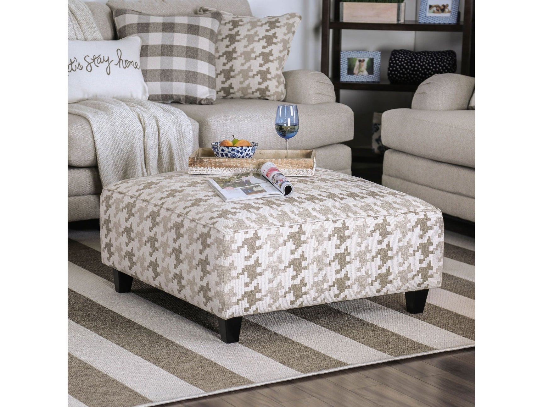 Christine Light Gray/Pattern Ottoman - Ornate Home