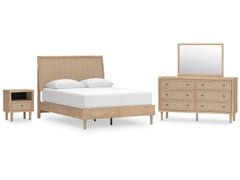 Cielden Two-Tone Queen Panel Bed with Mirrored Dresser and Nightstand - Ornate Home