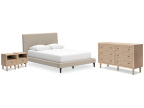 Cielden Two-tone Queen Upholstered Bedroom Set with Dresser and 2 Nightstands (Online Special Price) - Ornate Home