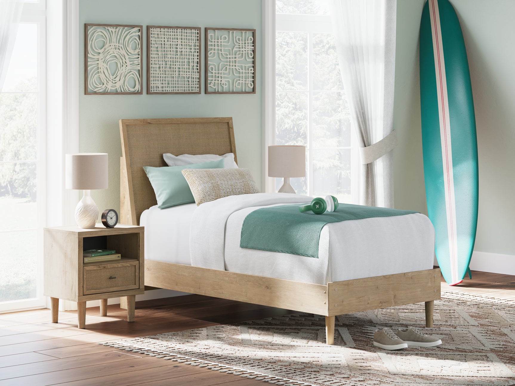 Cielden Two-tone Twin Panel Bed, Dresser and Mirror - Ornate Home