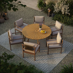 Cielo Natural 59" Sunburst Outdoor Patio Teak Dining Table - Ornate Home