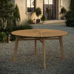 Cielo Natural 59" Sunburst Outdoor Patio Teak Dining Table - Ornate Home