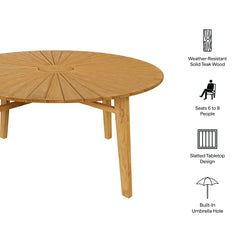 Cielo Natural 59" Sunburst Outdoor Patio Teak Dining Table - Ornate Home