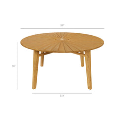 Cielo Natural 59" Sunburst Outdoor Patio Teak Dining Table - Ornate Home