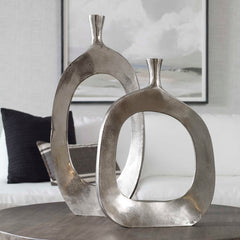 Cierra Nickel Aluminum Vases (Set of 2) - Ornate Home