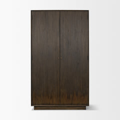 Cinder Dark Brown Distressed Wood Reeded 2-Door Closed Tall Cabinet - Ornate Home