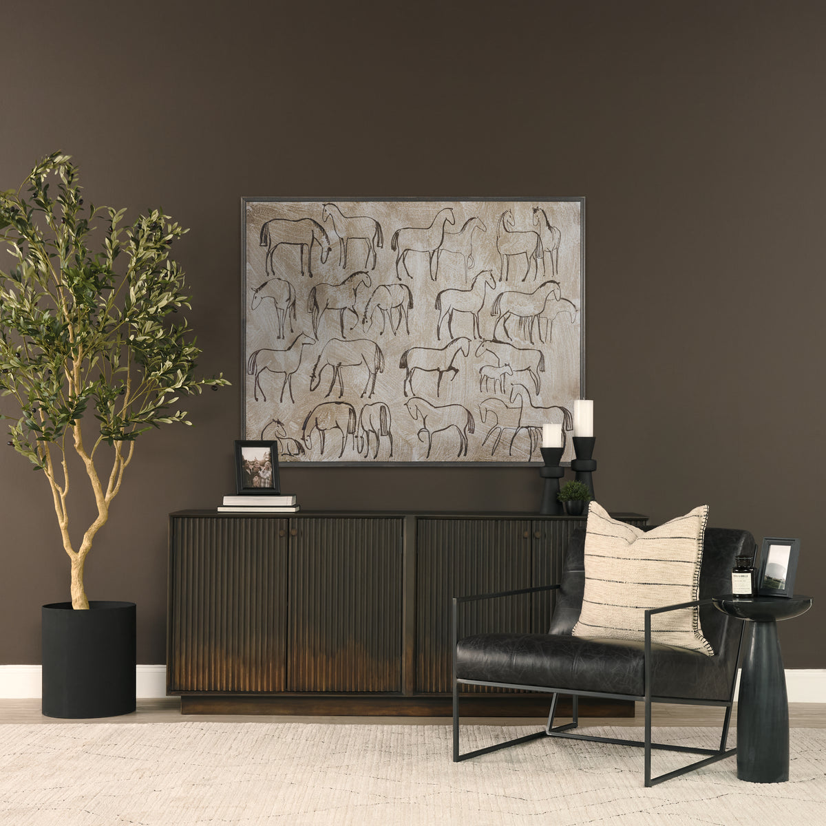 Cinder Dark Brown Distressed Wood Reeded 4-Door Closed Sideboard - Ornate Home