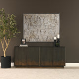 Cinder Dark Brown Distressed Wood Reeded 4-Door Closed Sideboard - Ornate Home