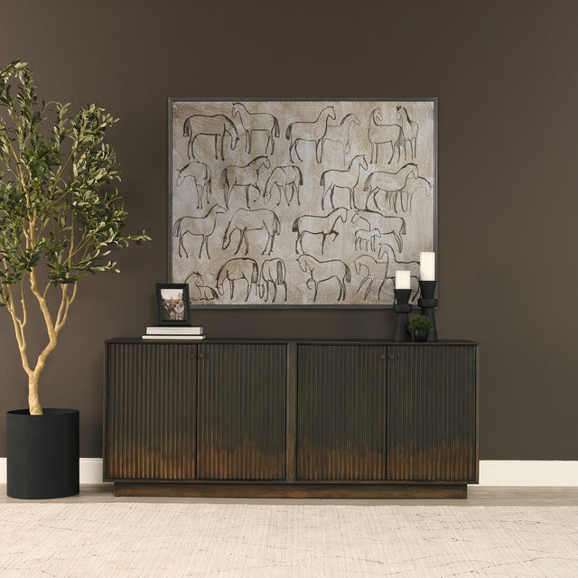 Cinder Dark Brown Distressed Wood Reeded 4-Door Closed Sideboard - Ornate Home