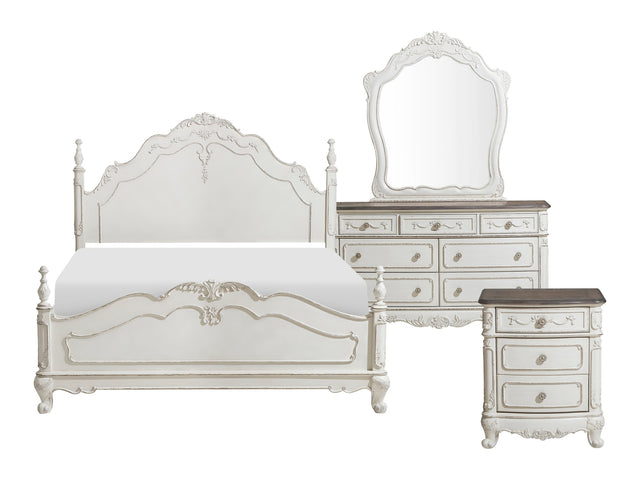 Cinderella Antique White 4-piece Queen Bedroom Set - Ornate Home