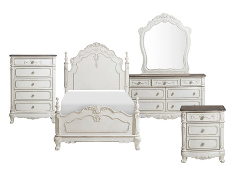 Cinderella Antique White 5-Piece Twin Bedroom Set - Ornate Home