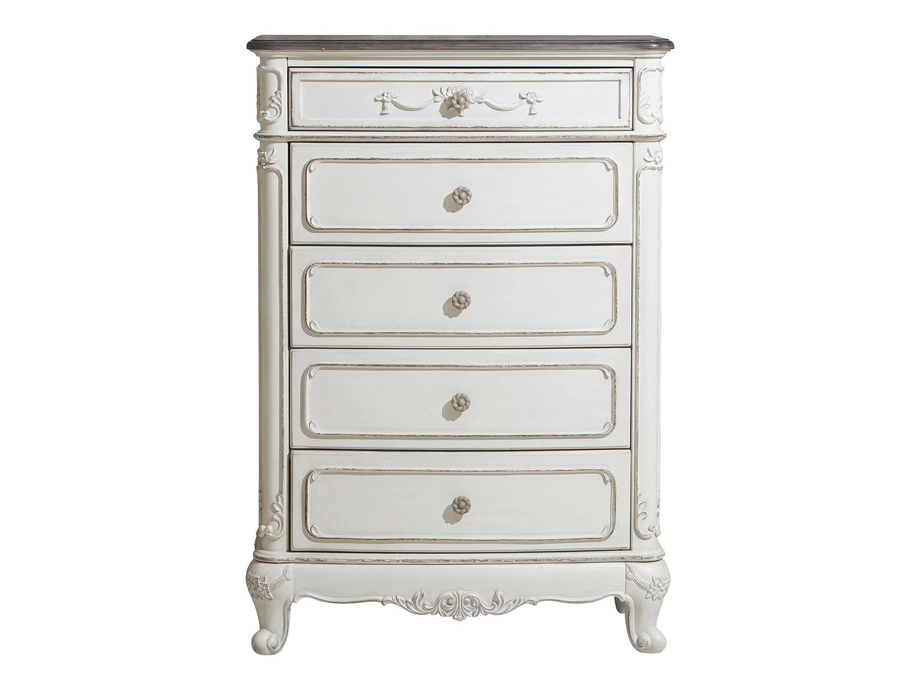 Cinderella Antique White Lingerie Chest w/ 5 Drawers - Ornate Home
