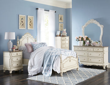 Cinderella Antique White Twin Panel Bed - Ornate Home
