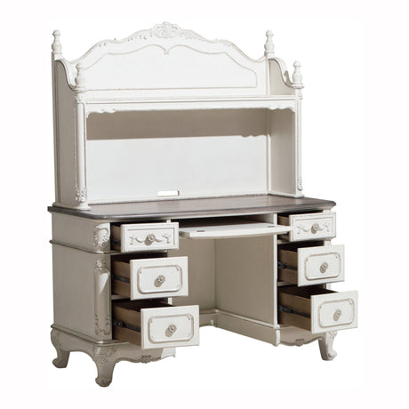 Cinderella Antique White Writing Desk with Hutch - Ornate Home