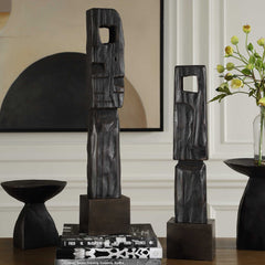 Cipher Black Wood Totems (Set of 2) - Ornate Home