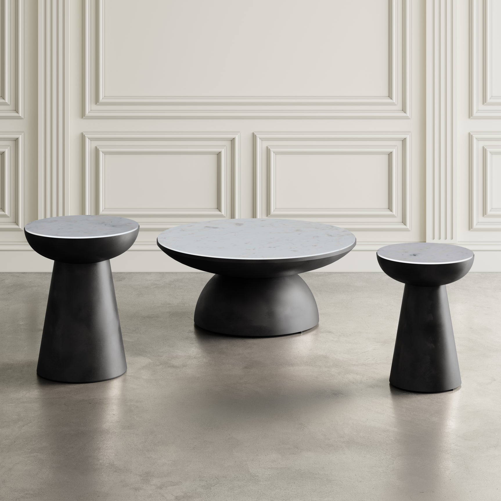 Circularity Black/Marble Round Chairside Table - Ornate Home