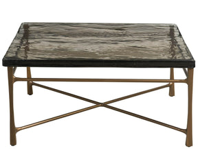 Cirrus Antique Brass/Cast Glass 36" Square Aluminum Base Cocktail Table - Ornate Home