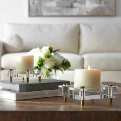 Claire Brass/White Crystal Block Candleholders (Set of 2) - Ornate Home