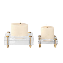 Claire Brass/White Crystal Block Candleholders (Set of 2) - Ornate Home