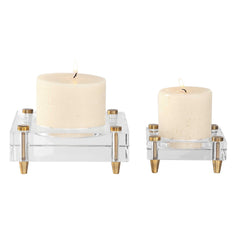 Claire Brass/White Crystal Block Candleholders (Set of 2) - Ornate Home