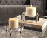Claire Brass/White Crystal Block Candleholders (Set of 2) - Ornate Home