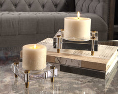 Claire Brass/White Crystal Block Candleholders (Set of 2) - Ornate Home