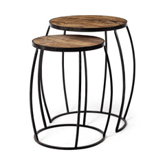 Clapp Brown/Black Line Pattern Round Wood Top Nesting Accent Tables (Set of 2) - Ornate Home