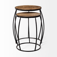 Clapp Brown/Black Line Pattern Round Wood Top Nesting Accent Tables (Set of 2) - Ornate Home