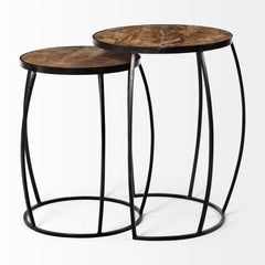 Clapp Brown/Black Line Pattern Round Wood Top Nesting Accent Tables (Set of 2) - Ornate Home