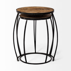 Clapp Brown/Black Line Pattern Round Wood Top Nesting Accent Tables (Set of 2) - Ornate Home