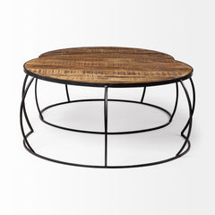 Clapp Brown/Black Round Wood Top Iron Base Nesting Coffee Tables (Set of 2) - Ornate Home