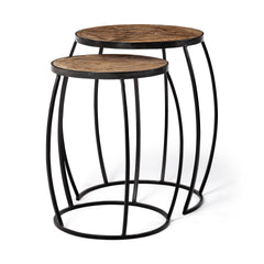 Clapp Brown/Black X Pattern Round Wood Top Nesting Accent Tables (Set of 2) - Ornate Home
