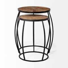 Clapp Brown/Black X Pattern Round Wood Top Nesting Accent Tables (Set of 2) - Ornate Home