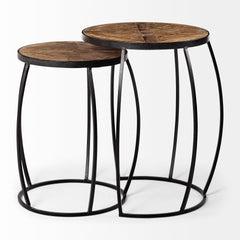 Clapp Brown/Black X Pattern Round Wood Top Nesting Accent Tables (Set of 2) - Ornate Home