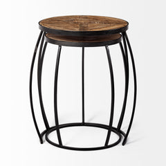Clapp Brown/Black X Pattern Round Wood Top Nesting Accent Tables (Set of 2) - Ornate Home
