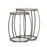 Clapp Light Brown/White/Silver Round Wood Metal Nesting Accent Tables (Set of 2) - Ornate Home