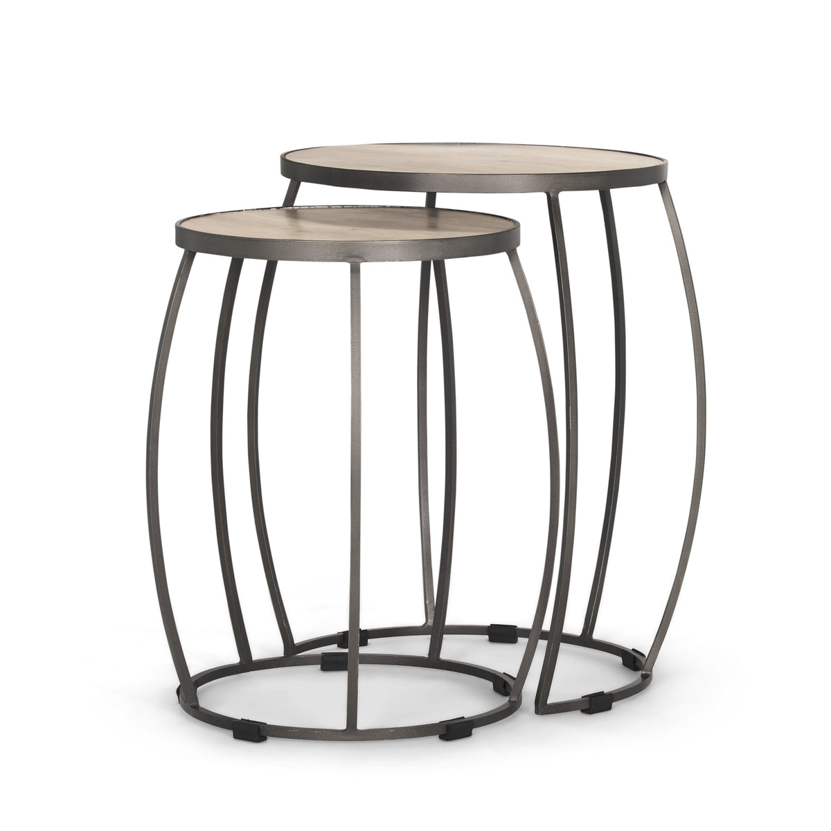 Clapp Light Brown/White/Silver Round Wood Metal Nesting Accent Tables (Set of 2) - Ornate Home