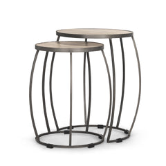 Clapp Light Brown/White/Silver Round Wood Metal Nesting Accent Tables (Set of 2) - Ornate Home