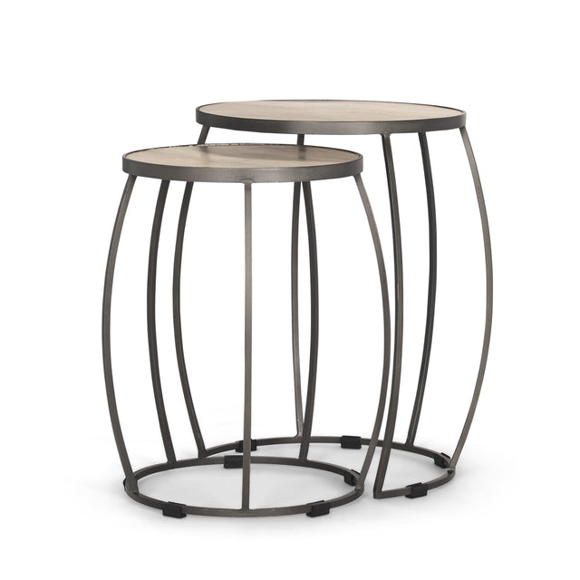 Clapp Light Brown/White/Silver Round Wood Metal Nesting Accent Tables (Set of 2) - Ornate Home