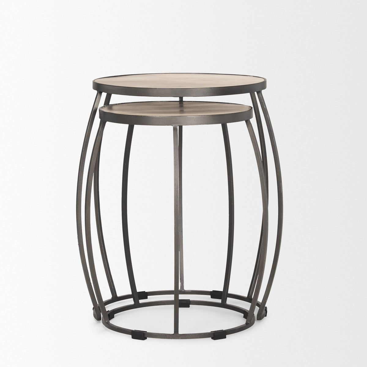 Clapp Light Brown/White/Silver Round Wood Metal Nesting Accent Tables (Set of 2) - Ornate Home