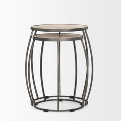 Clapp Light Brown/White/Silver Round Wood Metal Nesting Accent Tables (Set of 2) - Ornate Home
