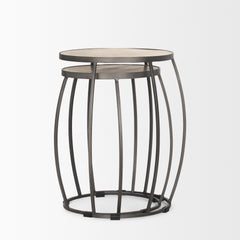 Clapp Light Brown/White/Silver Round Wood Metal Nesting Accent Tables (Set of 2) - Ornate Home