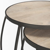 Clapp Light Brown/White/Silver Round Wood Metal Nesting Accent Tables (Set of 2) - Ornate Home