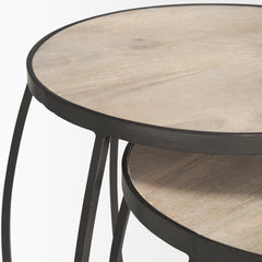 Clapp Light Brown/White/Silver Round Wood Metal Nesting Accent Tables (Set of 2) - Ornate Home
