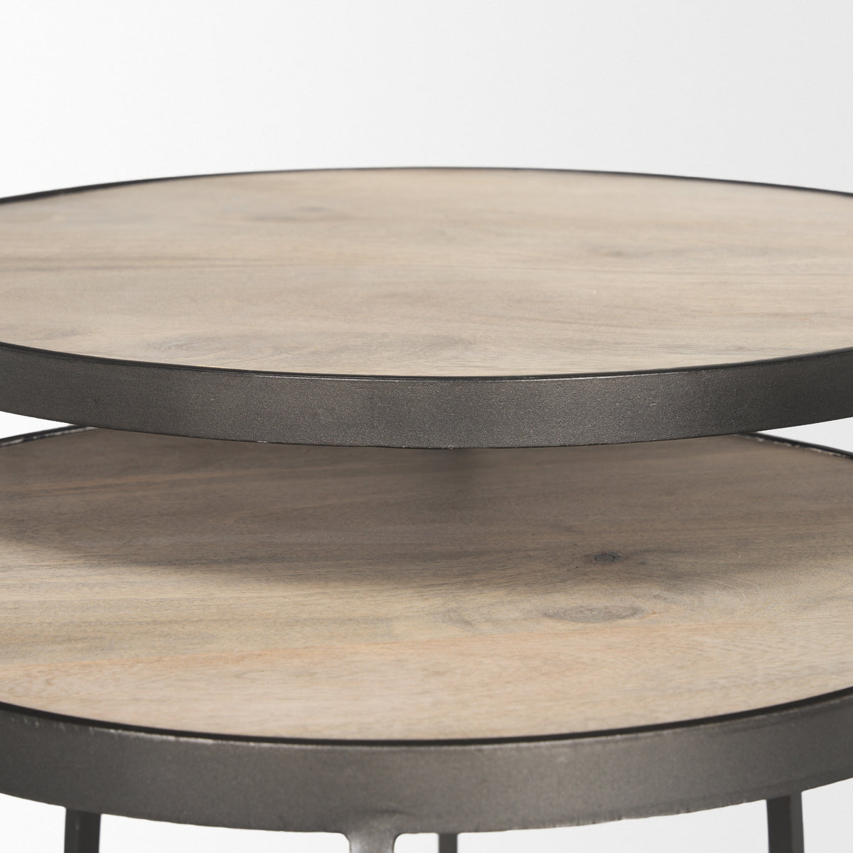 Clapp Light Brown/White/Silver Round Wood Metal Nesting Accent Tables (Set of 2) - Ornate Home