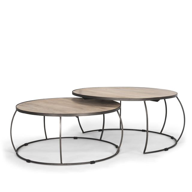 Clapp Light Brown/White/Silver Round Wood Metal Nesting Coffee Tables (Set of 2) - Ornate Home