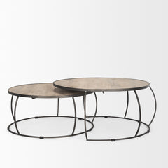 Clapp Light Brown/White/Silver Round Wood Metal Nesting Coffee Tables (Set of 2) - Ornate Home