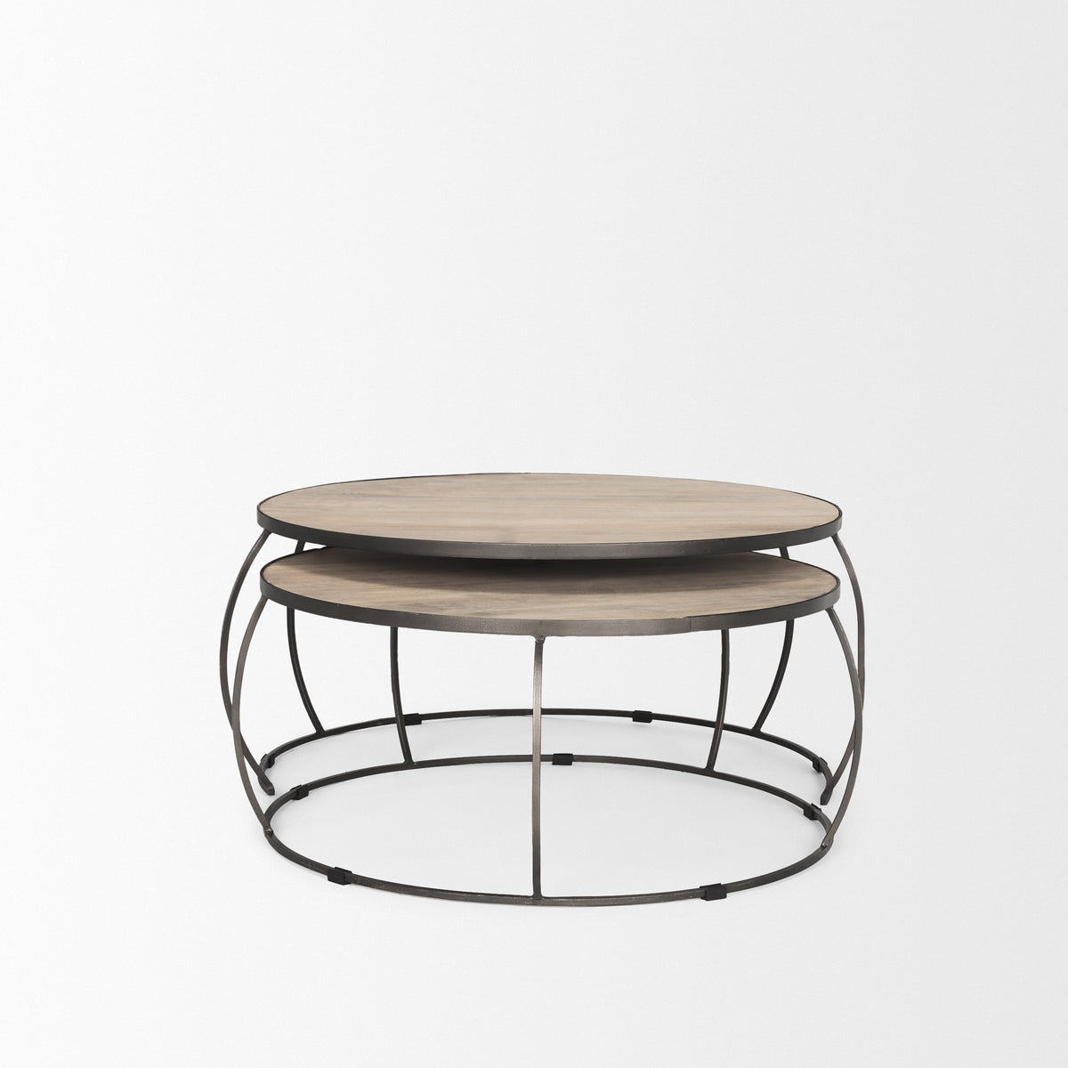 Clapp Light Brown/White/Silver Round Wood Metal Nesting Coffee Tables (Set of 2) - Ornate Home